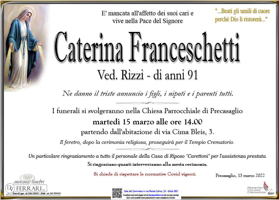 CATERINA FRANCESCHETTI ved. RIZZI - PRECASAGLIO